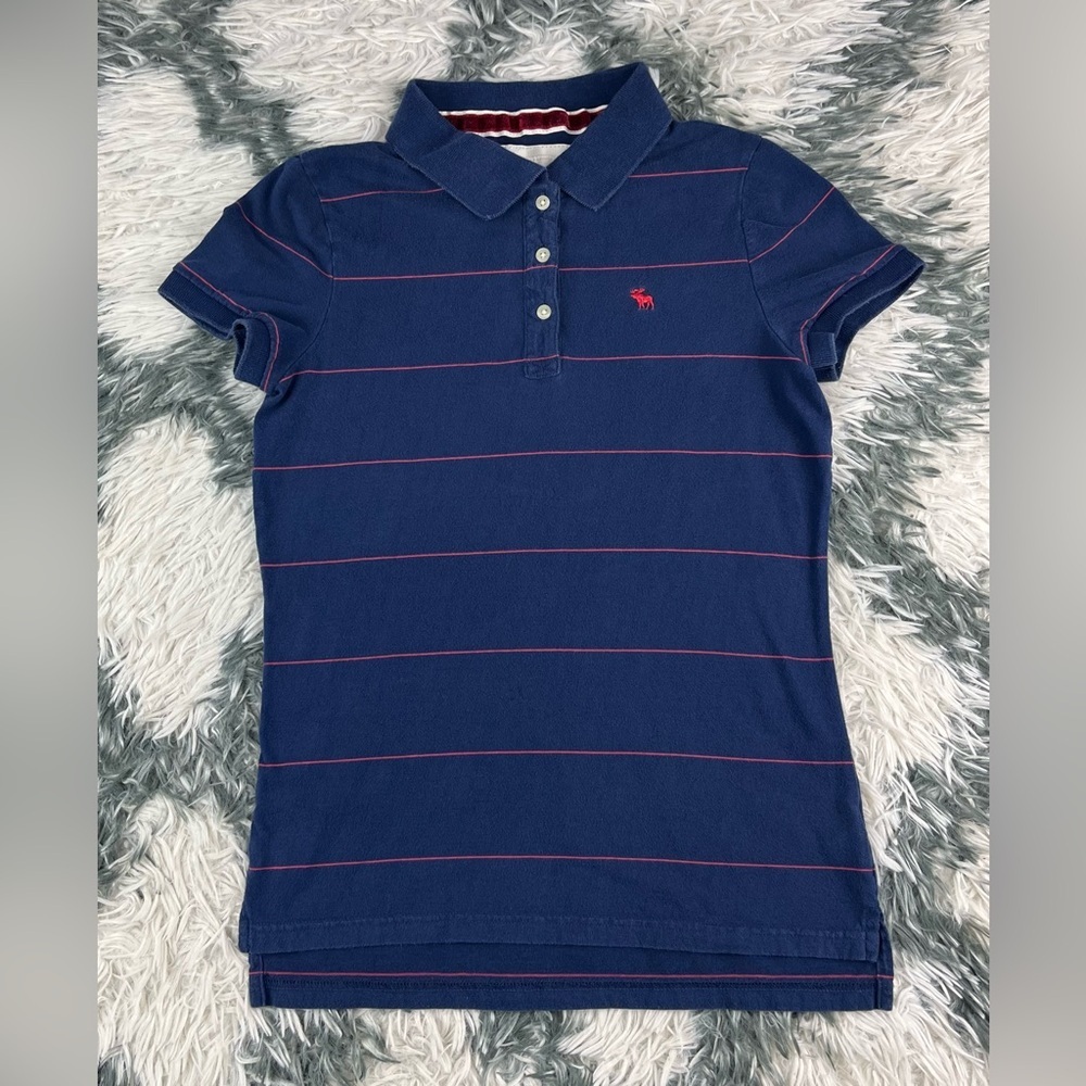 Abercrombie and Fitch Kids Boys Blue Red Striped Polo Shirt Size Medium